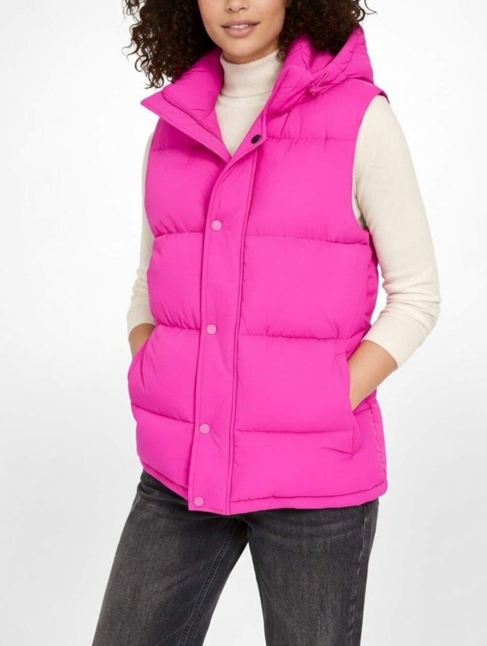BCBG Women’s Medium Fuchsia Barbie Pink Puffer Vest Removable Hood